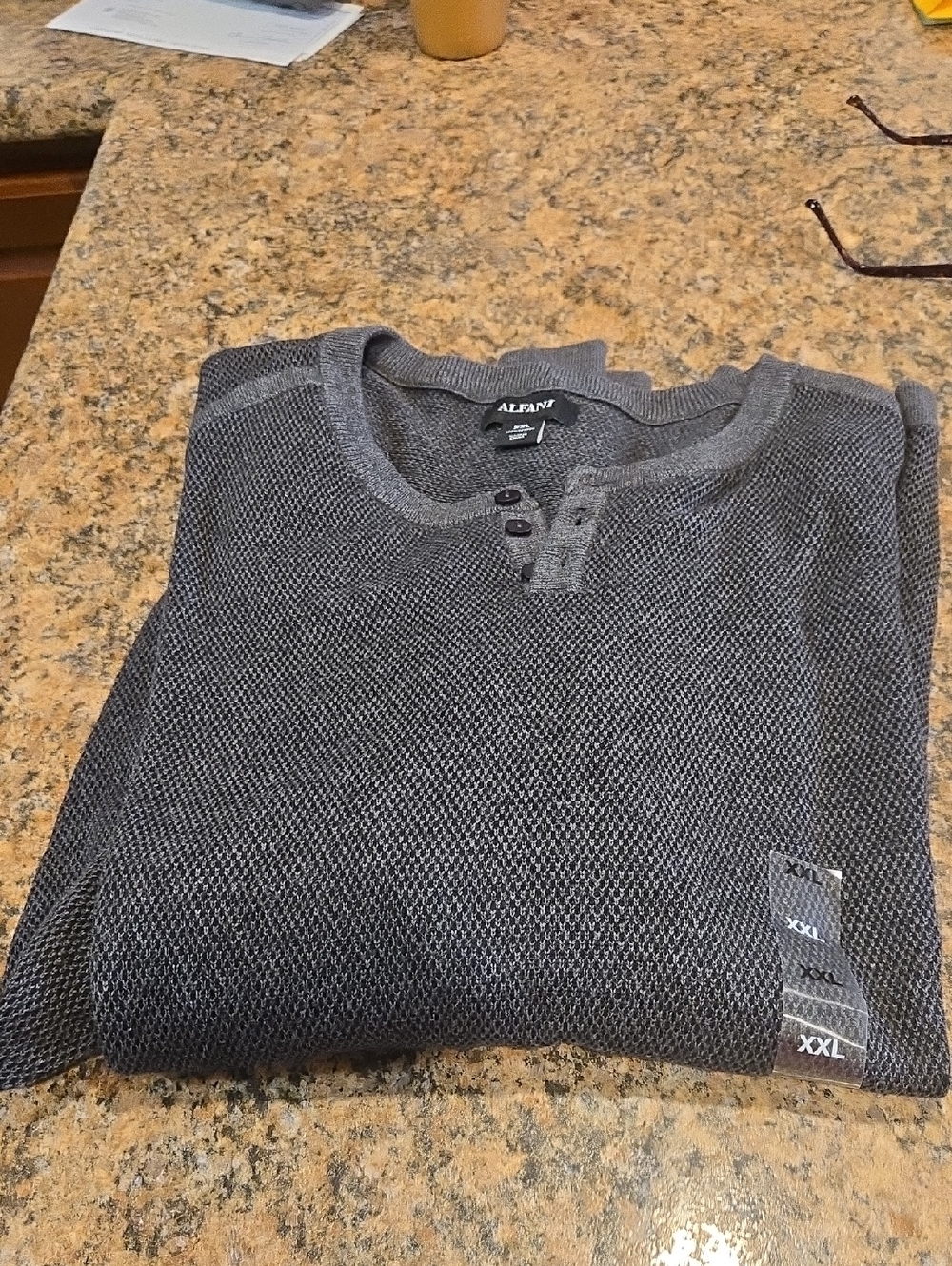 Alfani Men's Charcoal Gray Crewneck Henley Sweater